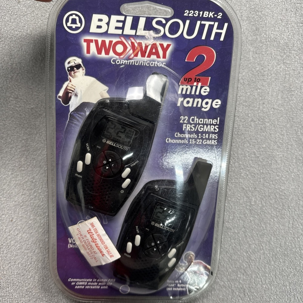 Bellsouth 2 Way Walkie Talkie 22 Channel 2231BK - New In Original Sealed Pkg